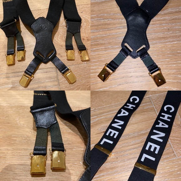 Chanel Runway Logo Black White Clip-on Suspenders - Picture 5 of 16